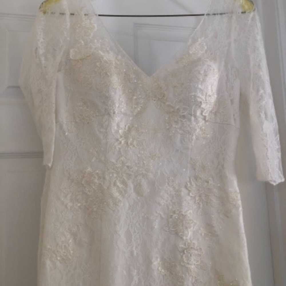 3/4 Sleeve All Over Lace Trumpet Wedding Dress - image 7