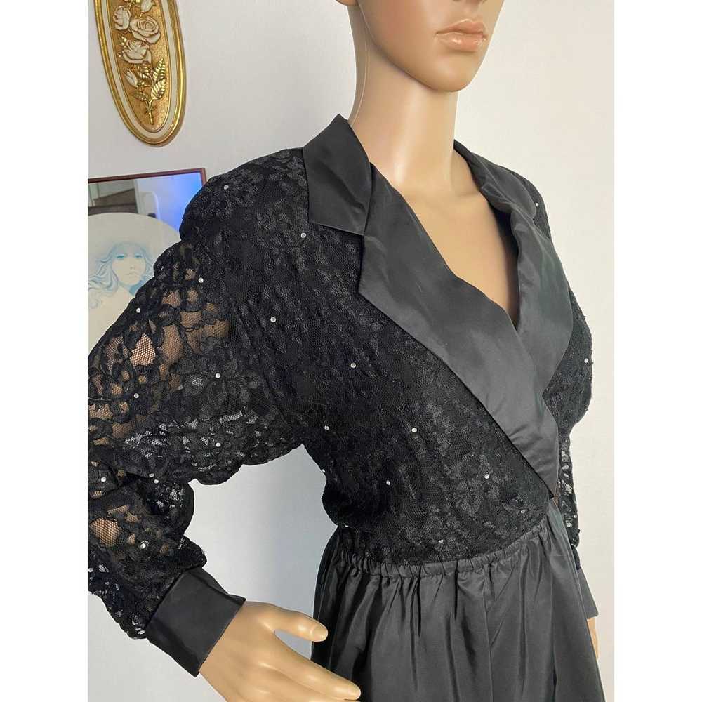 Vintage 80's Halston Black Lace Formal Dress with… - image 2