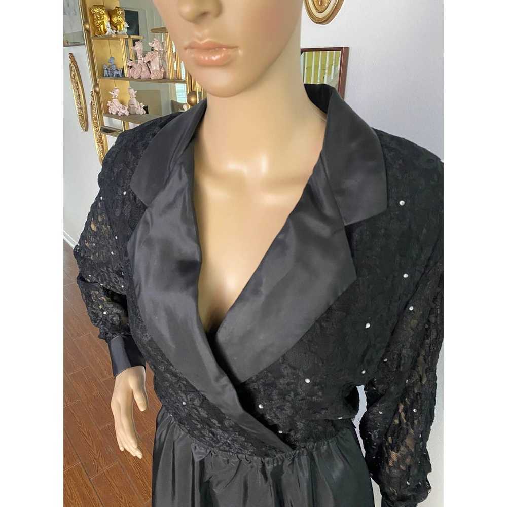 Vintage 80's Halston Black Lace Formal Dress with… - image 3