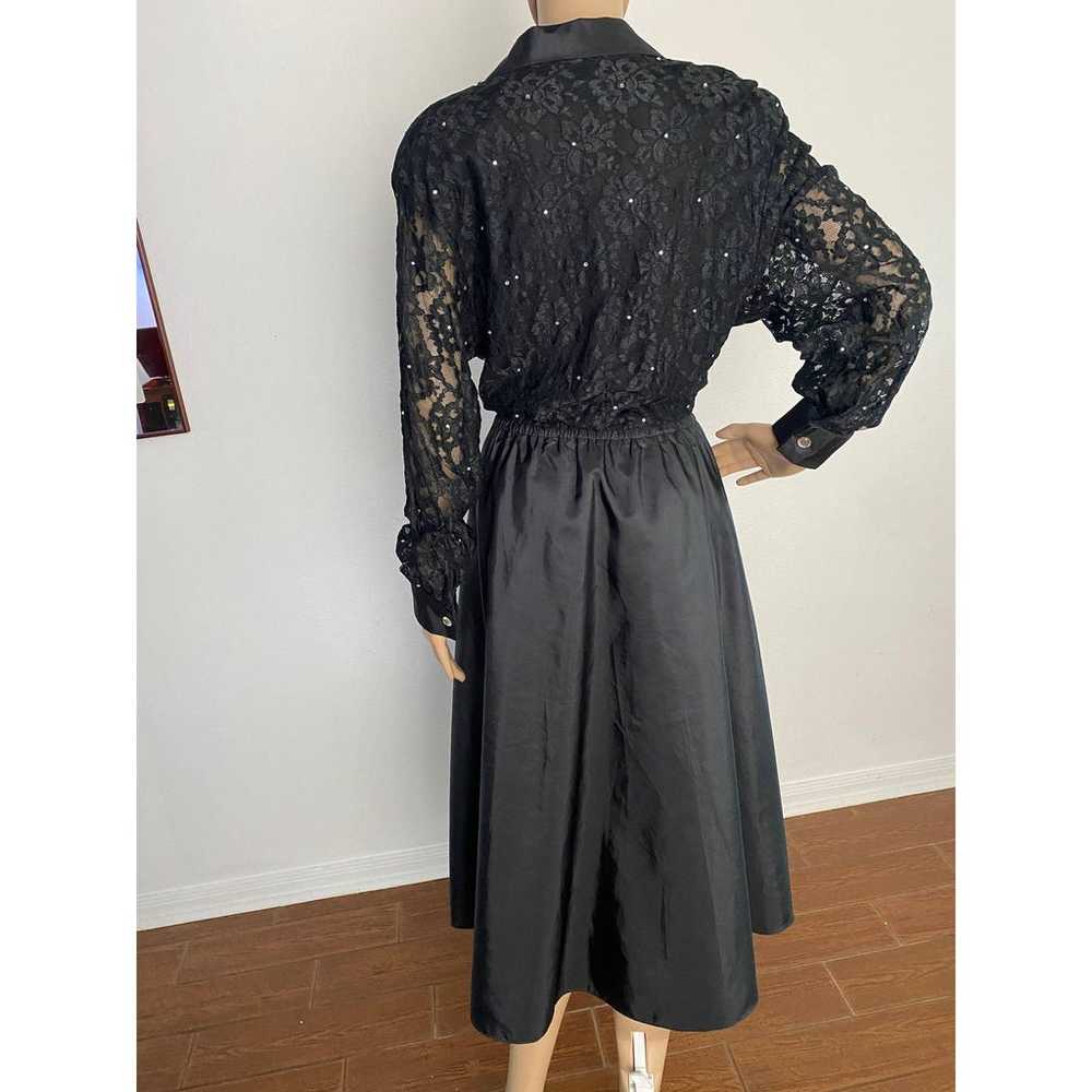 Vintage 80's Halston Black Lace Formal Dress with… - image 6