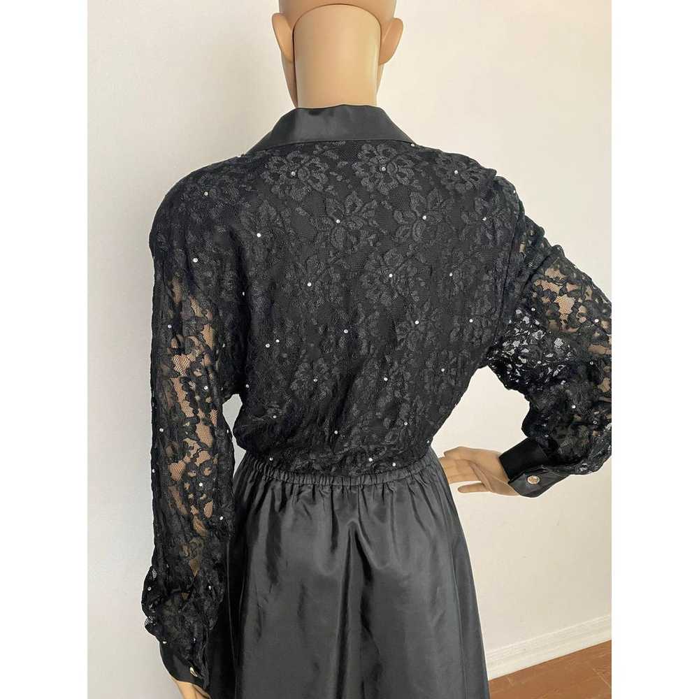 Vintage 80's Halston Black Lace Formal Dress with… - image 7