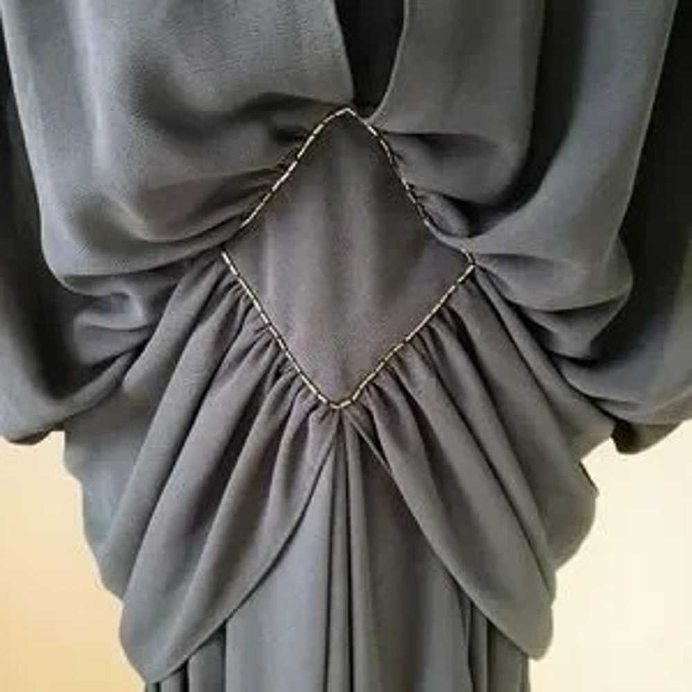 Vintage Long Sleeve Black Chiffon Draped Beaded C… - image 2