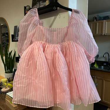 Selkie stripe puff dress pink euc maison amory L - image 1