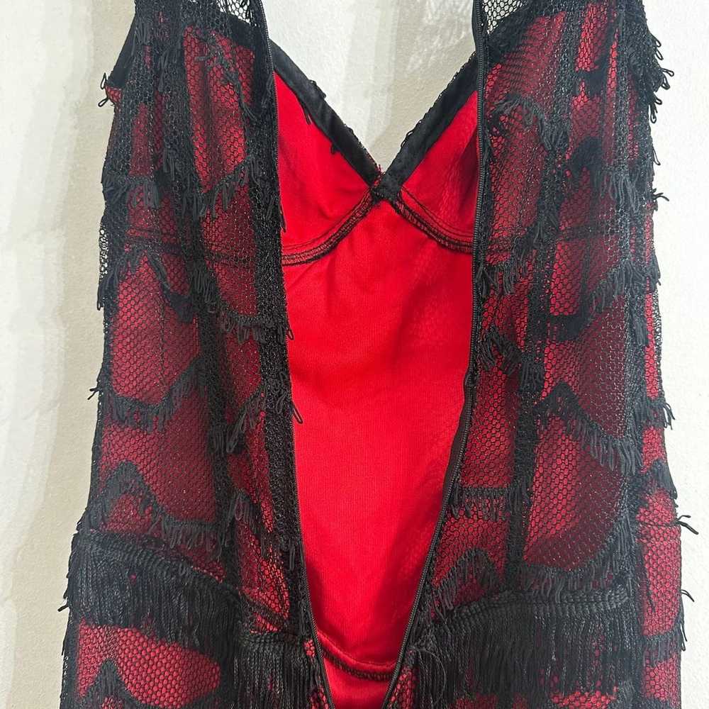 NWOT - Lip Service Red/Black Fringe Long Corset D… - image 5