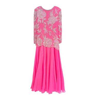 Vintage 1980s Pink Formal Dress Silk Beaded Drop … - image 1