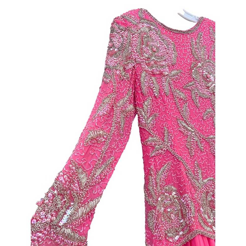 Vintage 1980s Pink Formal Dress Silk Beaded Drop … - image 3