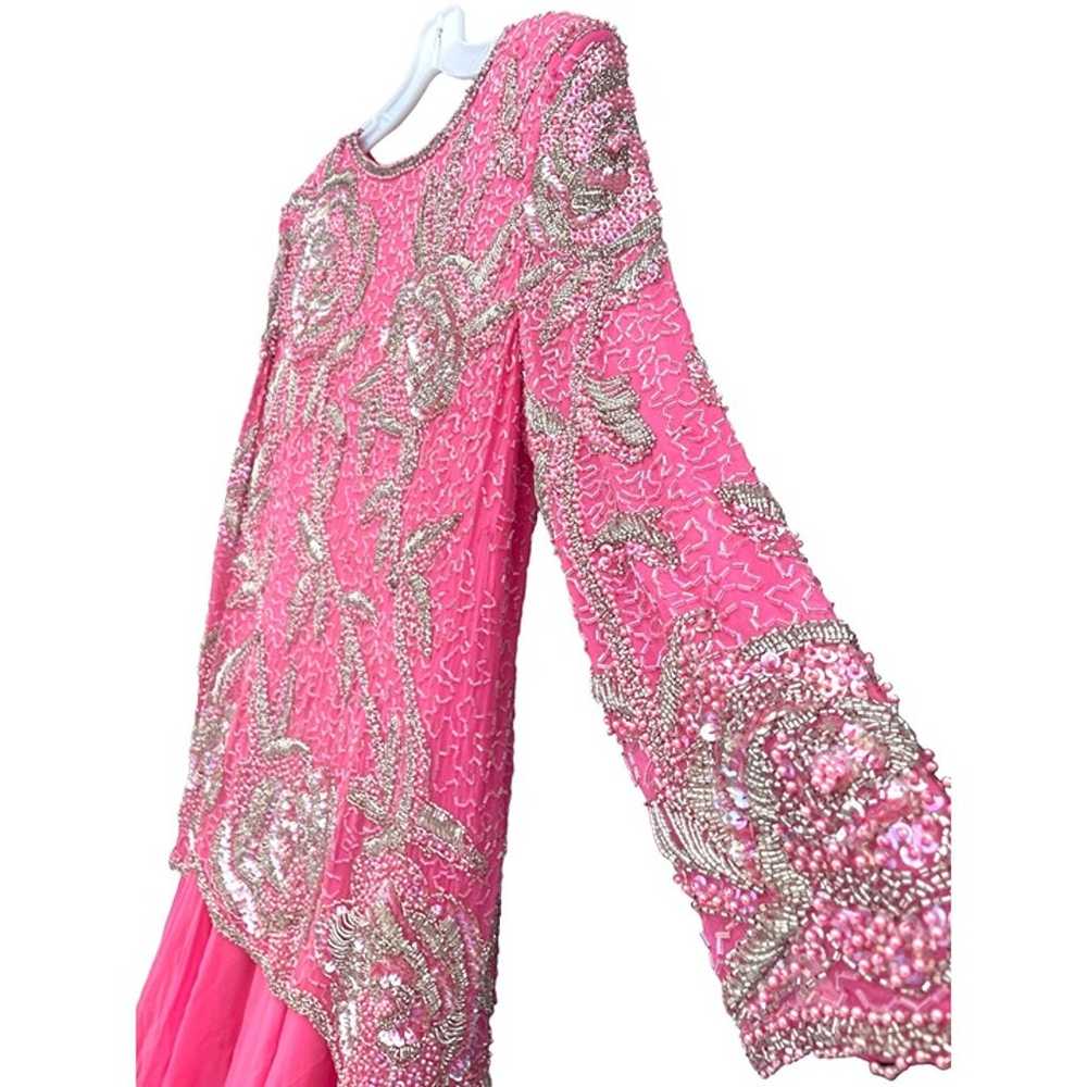 Vintage 1980s Pink Formal Dress Silk Beaded Drop … - image 4