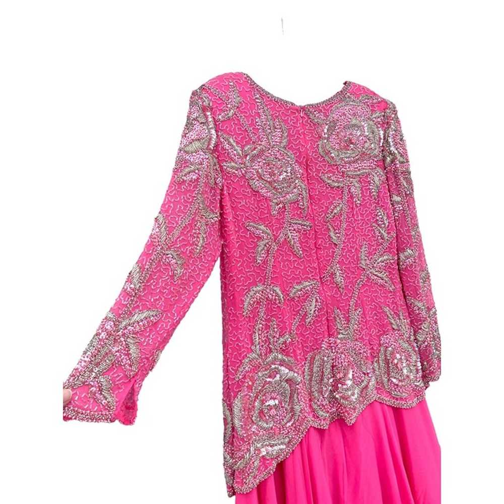 Vintage 1980s Pink Formal Dress Silk Beaded Drop … - image 7