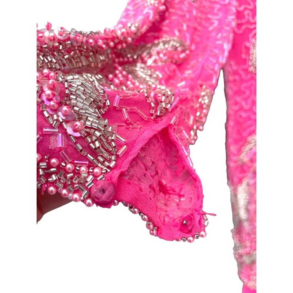 Vintage 1980s Pink Formal Dress Silk Beaded Drop … - image 8