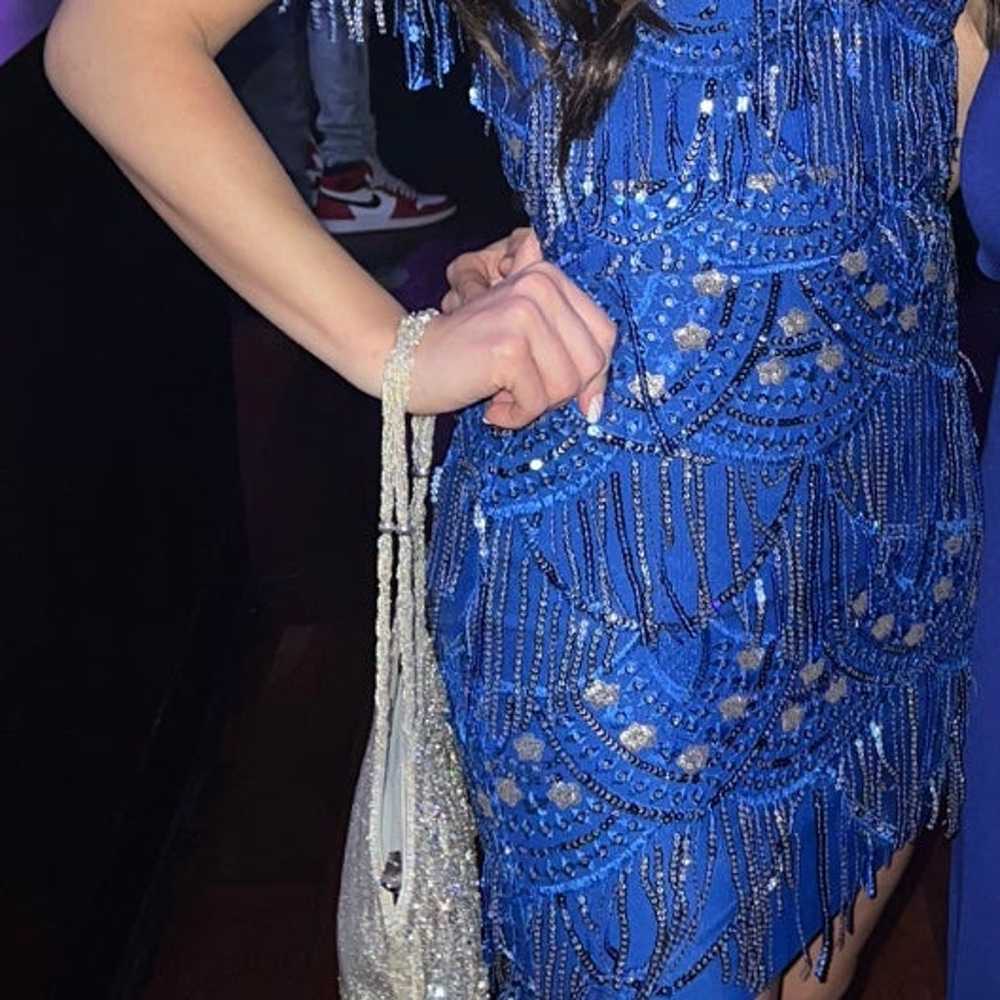 Blue Sequin Tassle Dress - image 2