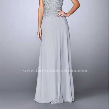 La Femme 23286 Silver Embroidered Bodice Gown 6