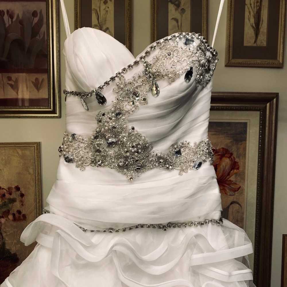 white bling strapless frilly ball gown wedding dr… - image 2
