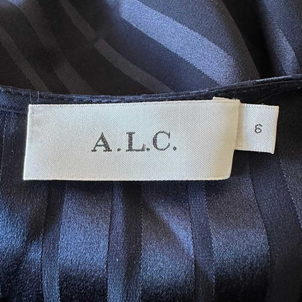 A.L.C. Navy Blue Tonal Stripe AVI 100% Silk Asymm… - image 12