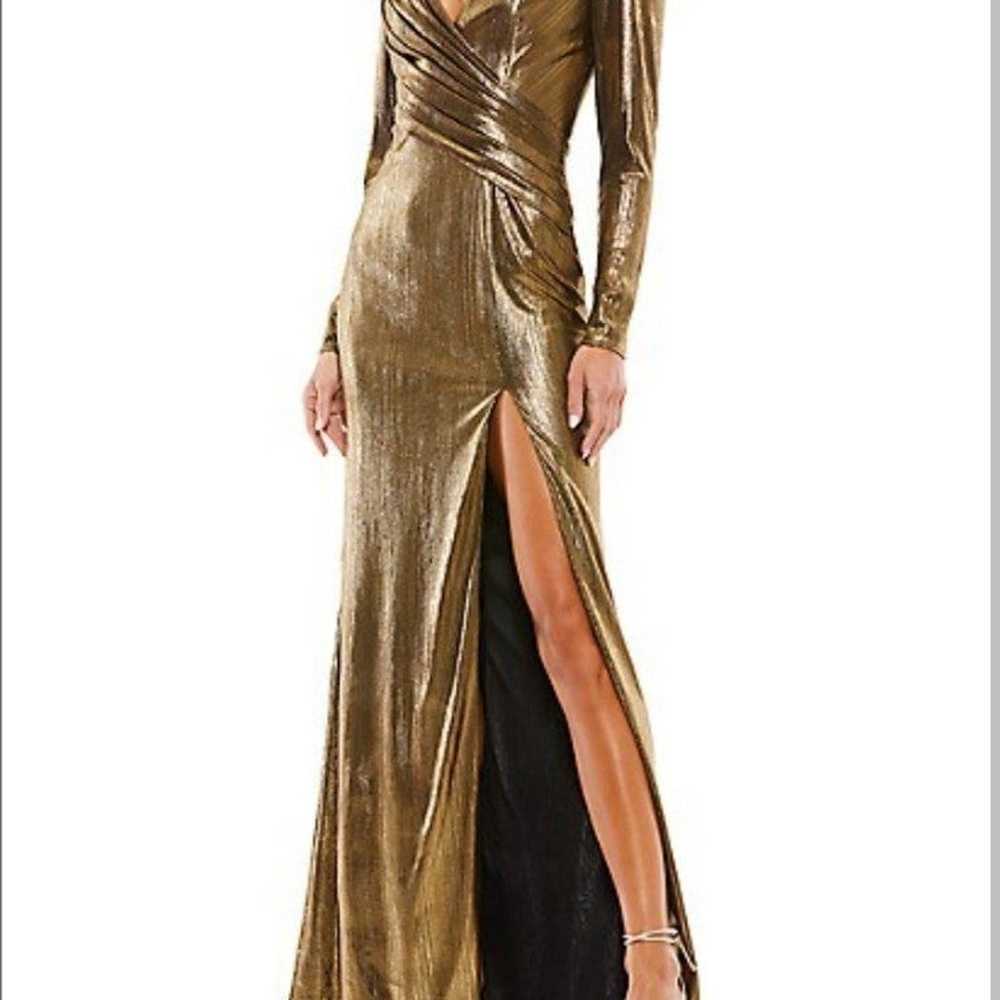 Mac Duggal metallic ruched bronze gold gown - image 1