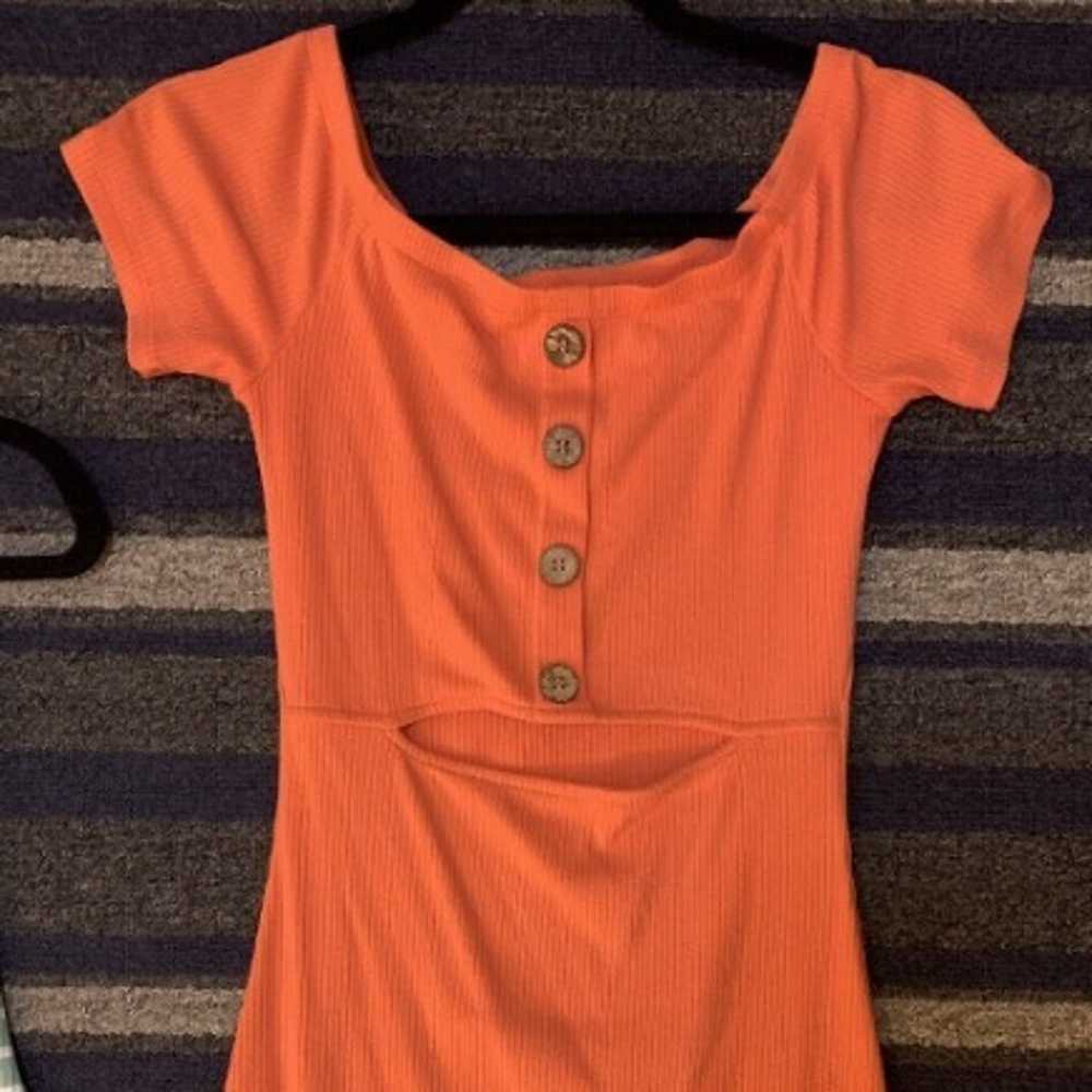 Coral Color Mini Dress With Open Stomach - image 1