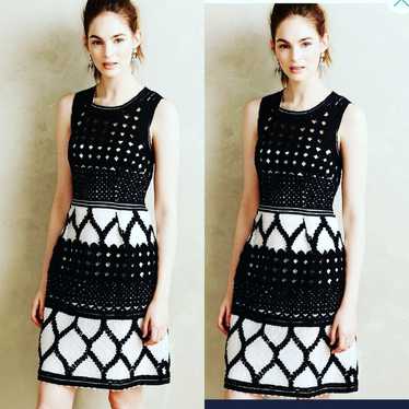 anthropology black and white lace dress - image 1