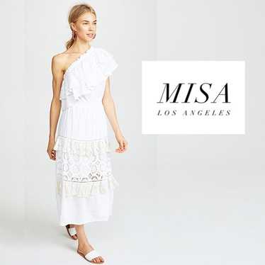 MISA Medium Eyelet Midi Dress White Tassel Clea O… - image 1