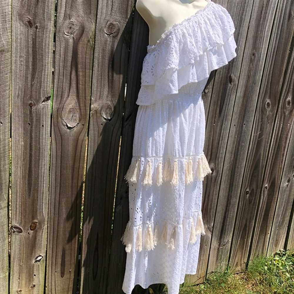 MISA Medium Eyelet Midi Dress White Tassel Clea O… - image 7