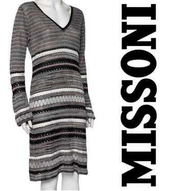 M By Missoni Monochrome Lurex Knit Midi Dress Size