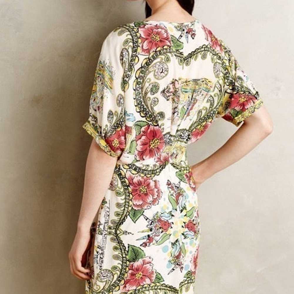 EUC $228 Anthropologie SCENIC SILK DRESS floral C… - image 4