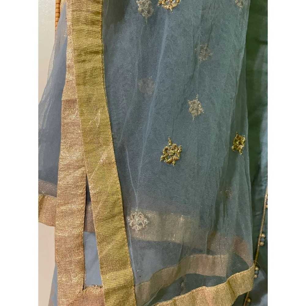 Blue Grey and Gold Embroidered Salwar Kameez - image 4