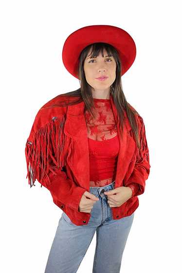 Women's Red Western Wear Cowgirl Jacket Suede Leather Fringe Style Jacket