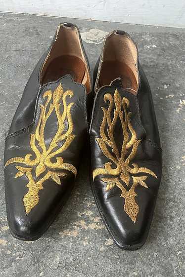 Vintage El Vaquero Black Shoes with Gold Embroider