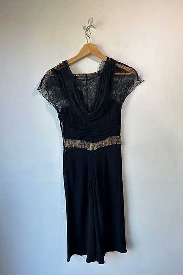 Vintage 1940s Black Dress with Lace Hood Selected… - image 1