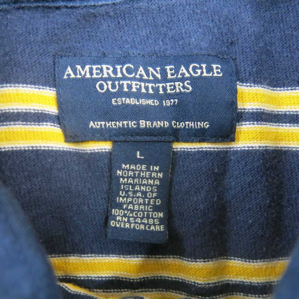 American Eagle Polo Shirt Mens L Blue Yellow Prep… - image 5