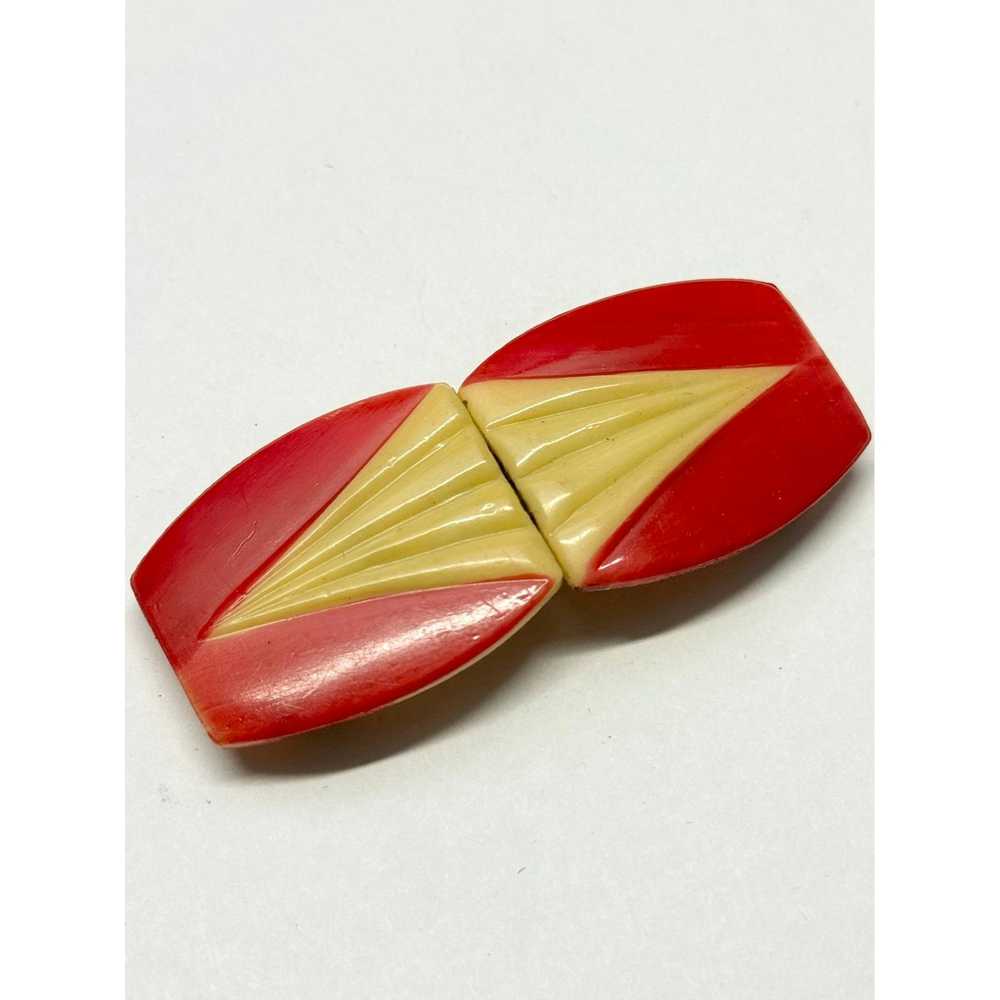Vintage Vintage Art Deco celluloid red interlocki… - image 1