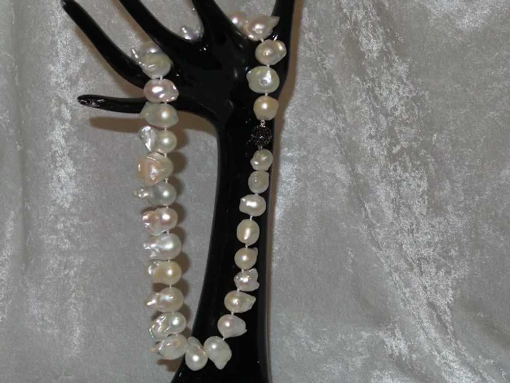 Free Form Baroque Pearl Necklace with Black Diamo… - image 10