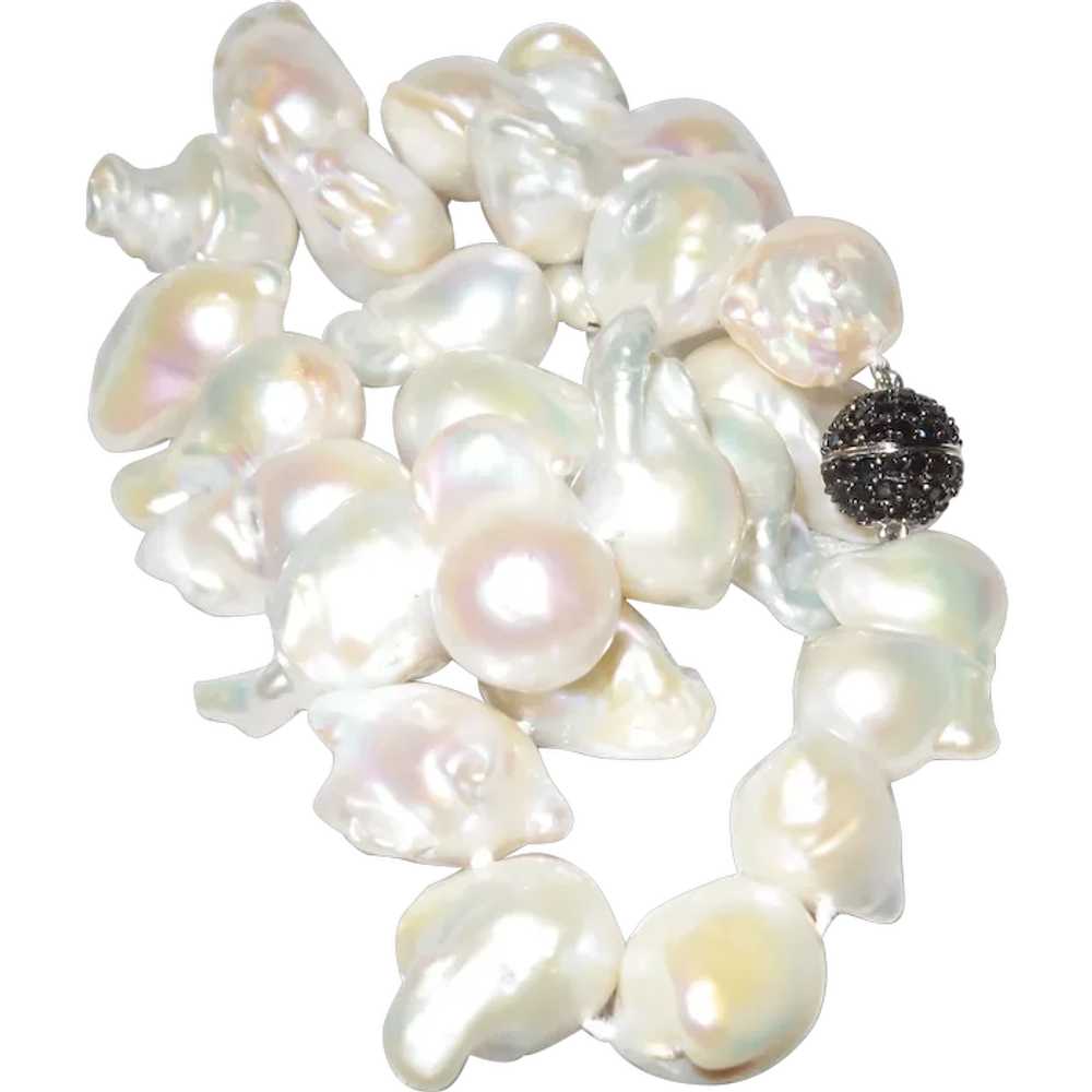 Free Form Baroque Pearl Necklace with Black Diamo… - image 1