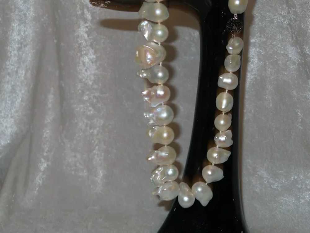 Free Form Baroque Pearl Necklace with Black Diamo… - image 2