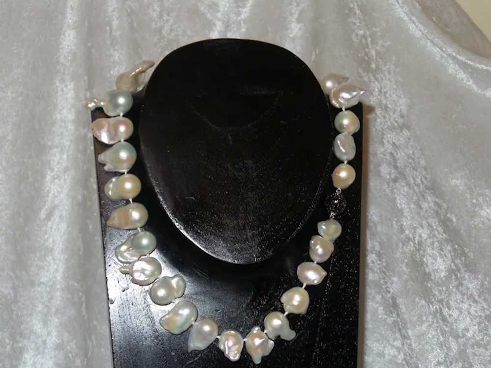 Free Form Baroque Pearl Necklace with Black Diamo… - image 3