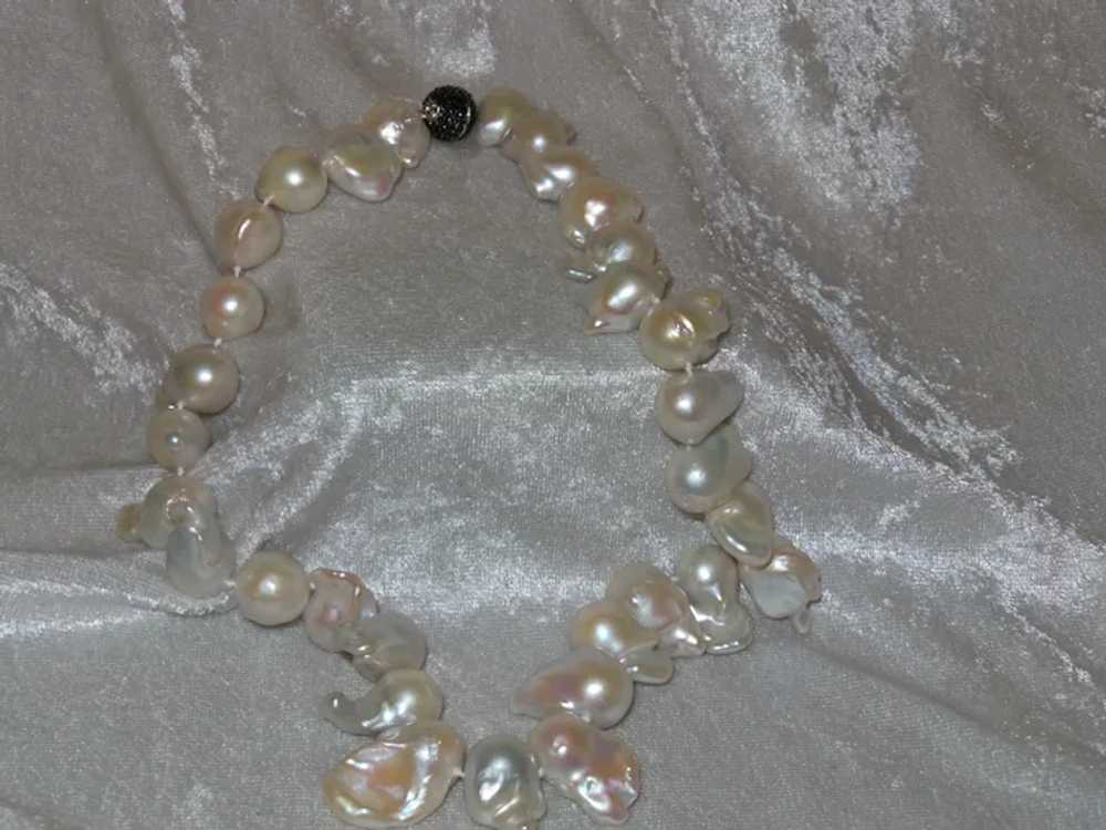 Free Form Baroque Pearl Necklace with Black Diamo… - image 4