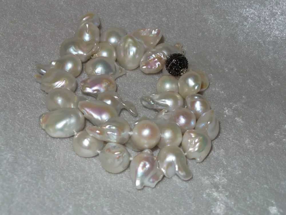 Free Form Baroque Pearl Necklace with Black Diamo… - image 6