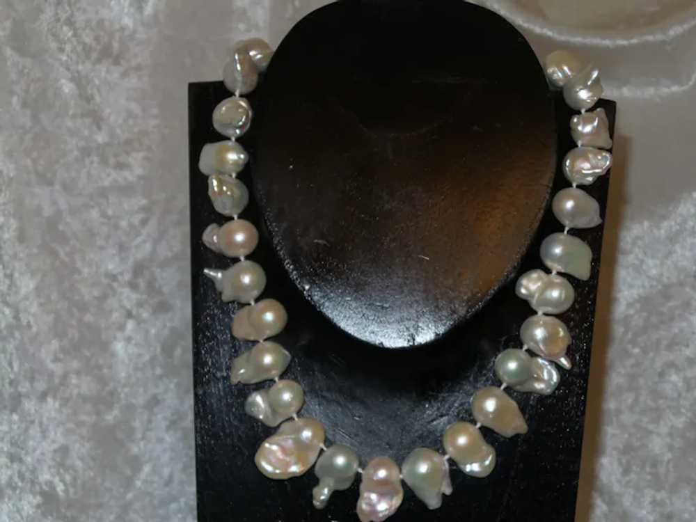 Free Form Baroque Pearl Necklace with Black Diamo… - image 7