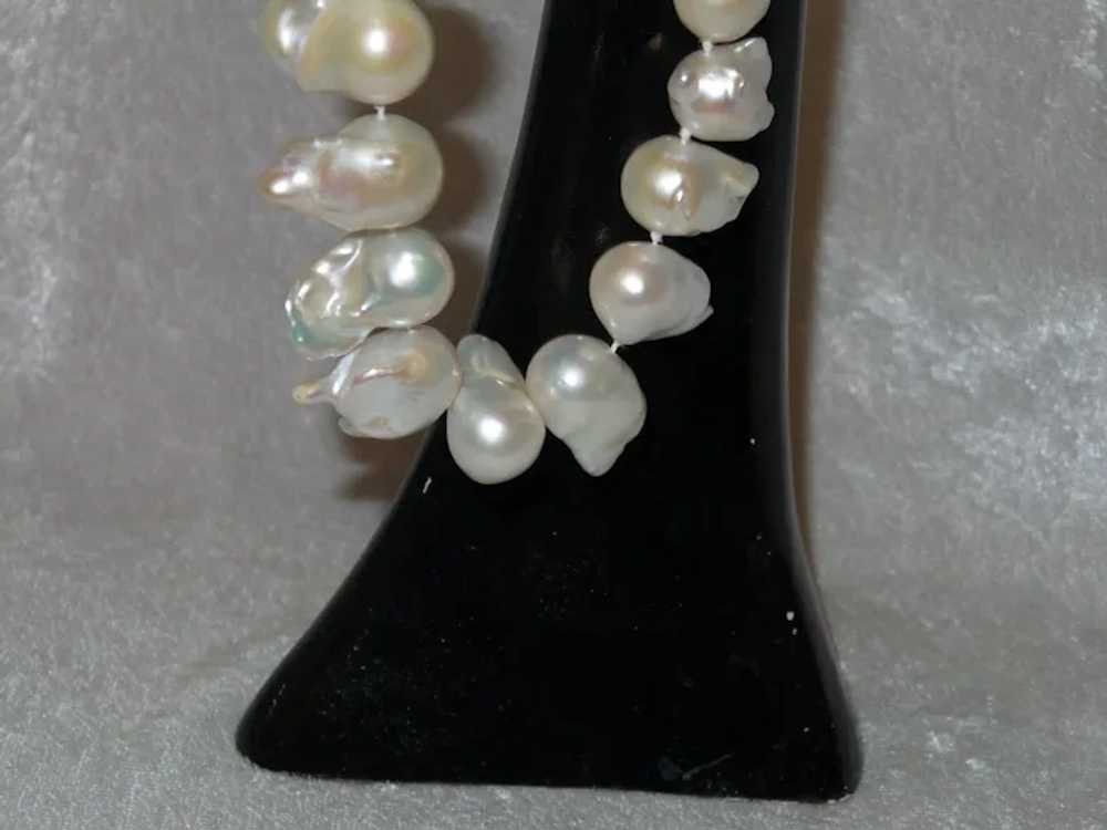 Free Form Baroque Pearl Necklace with Black Diamo… - image 8