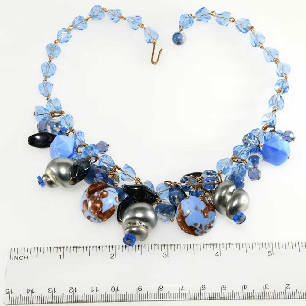 Vintage Necklace Blue Art Glass Beads Faux Pearls… - image 3