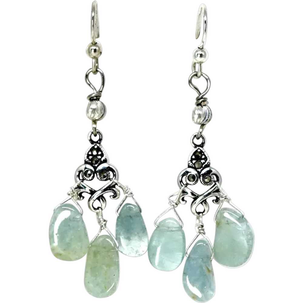 Translucent Green Aquamarine Fancy Drop Earrings - image 1