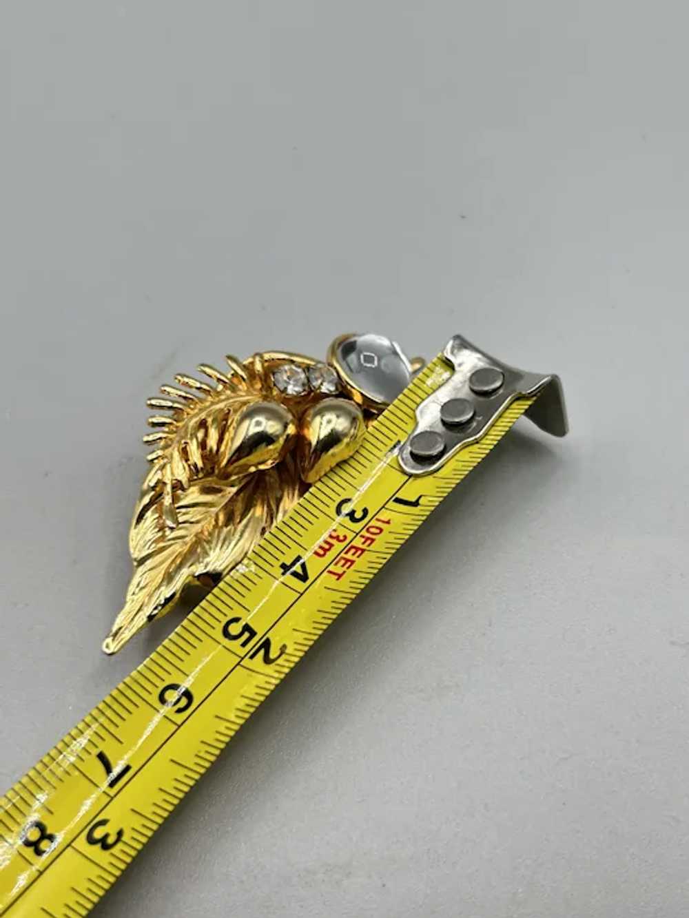 Vintage 90s Pin Brooch Shiny Gold Tone Feather Le… - image 6