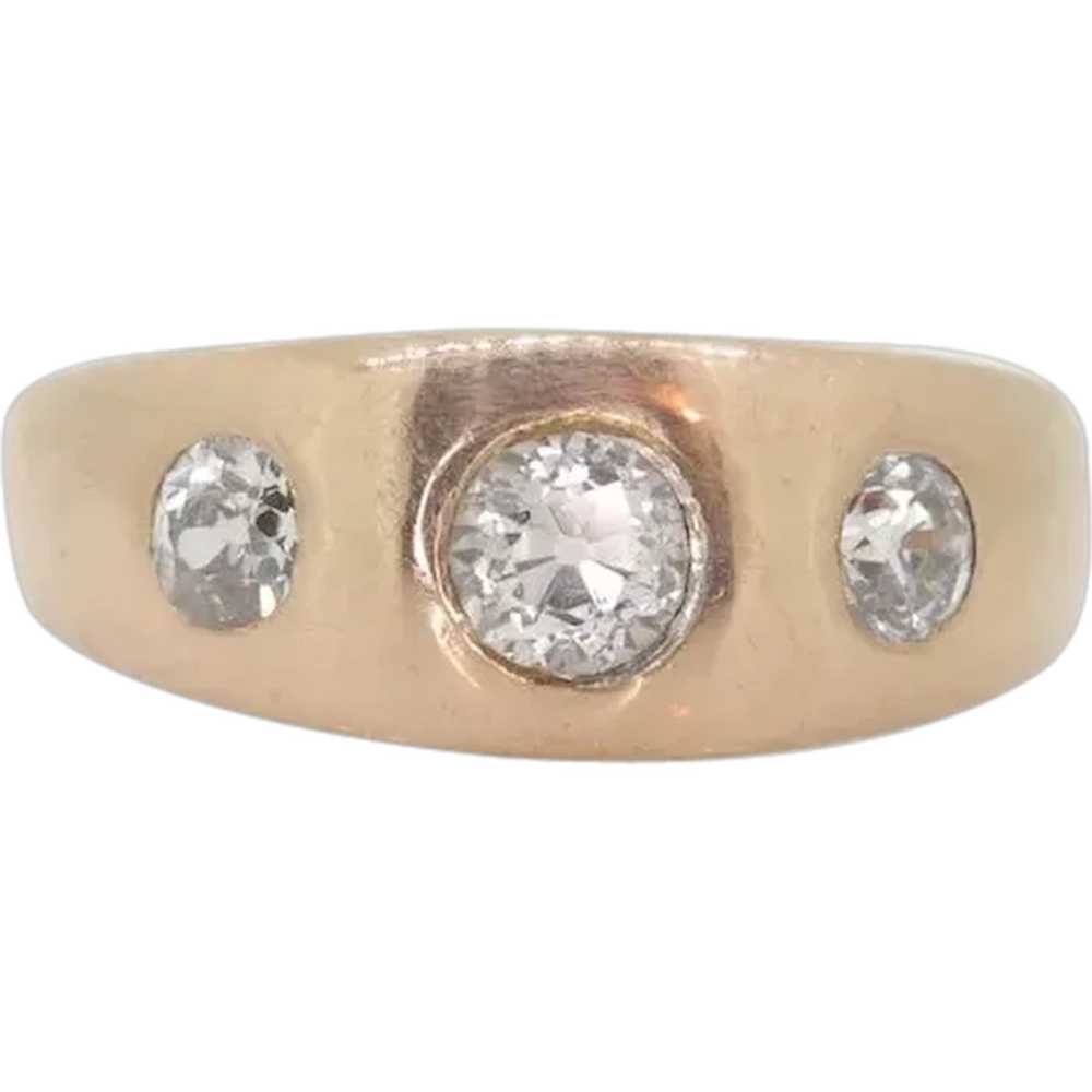 Antique 14k Triple Diamond signet ring. Gypsy Dia… - image 1