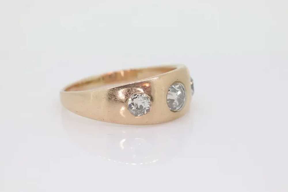 Antique 14k Triple Diamond signet ring. Gypsy Dia… - image 2