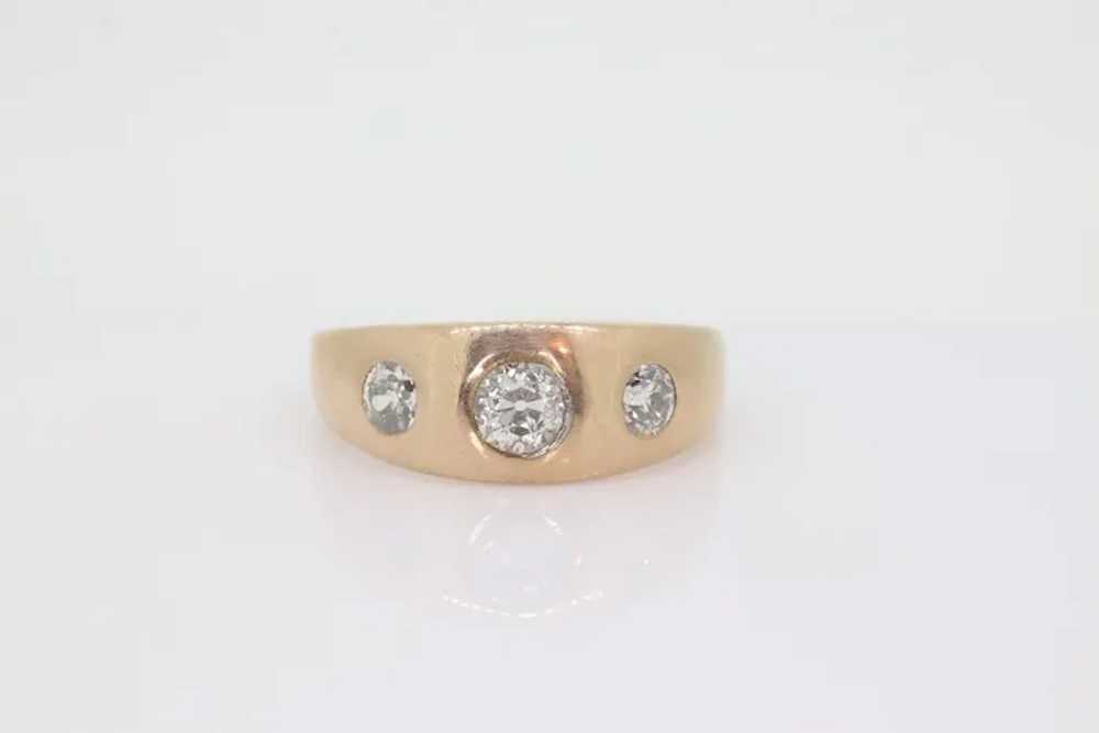 Antique 14k Triple Diamond signet ring. Gypsy Dia… - image 3