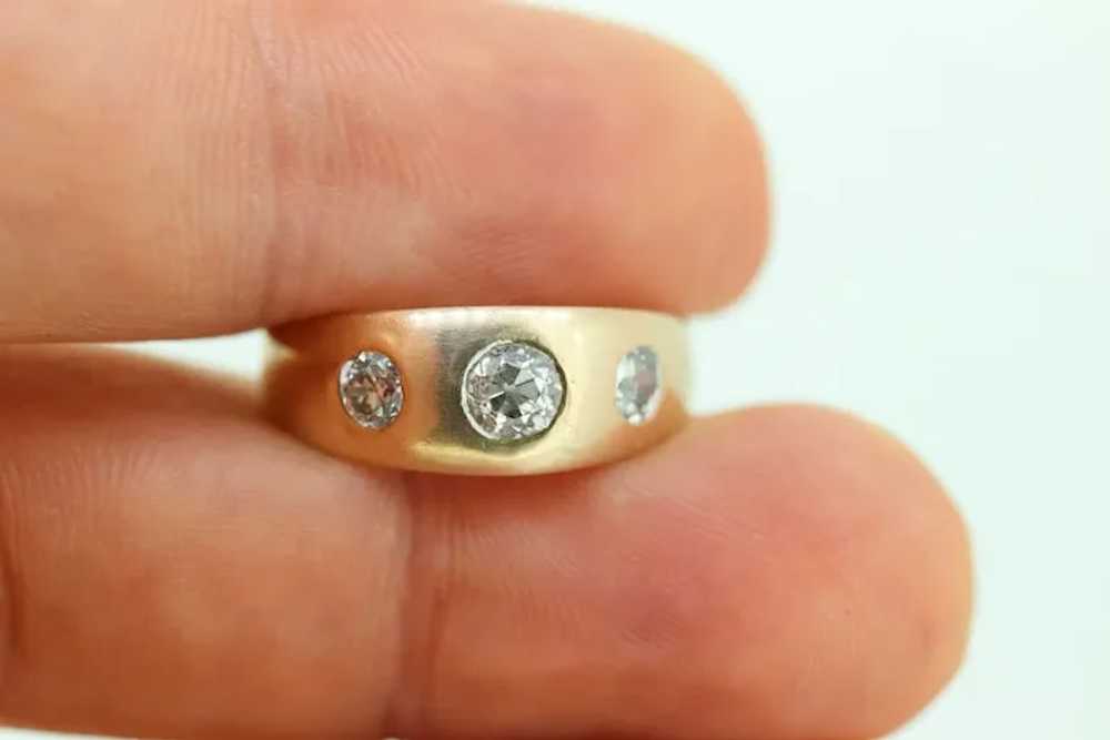 Antique 14k Triple Diamond signet ring. Gypsy Dia… - image 6