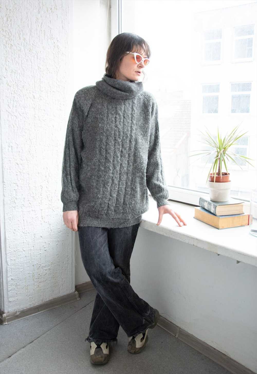 Vintage 80's Grey Turtle Neck Knitted Pullover Ju… - image 1