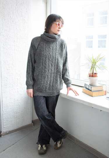 Vintage 80's Grey Turtle Neck Knitted Pullover Ju… - image 1