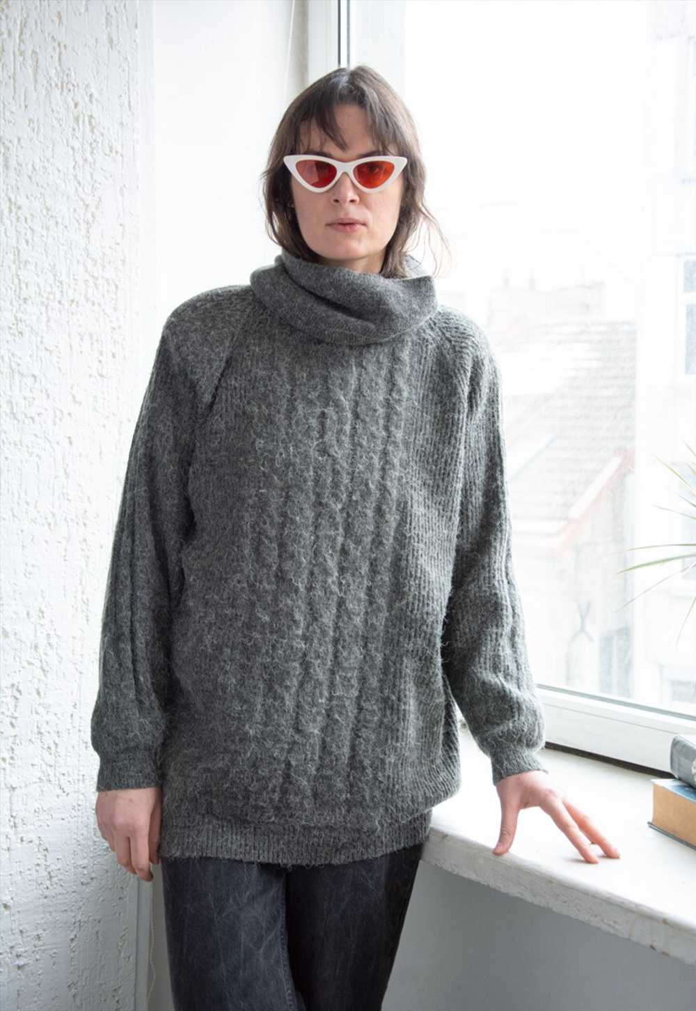 Vintage 80's Grey Turtle Neck Knitted Pullover Ju… - image 2