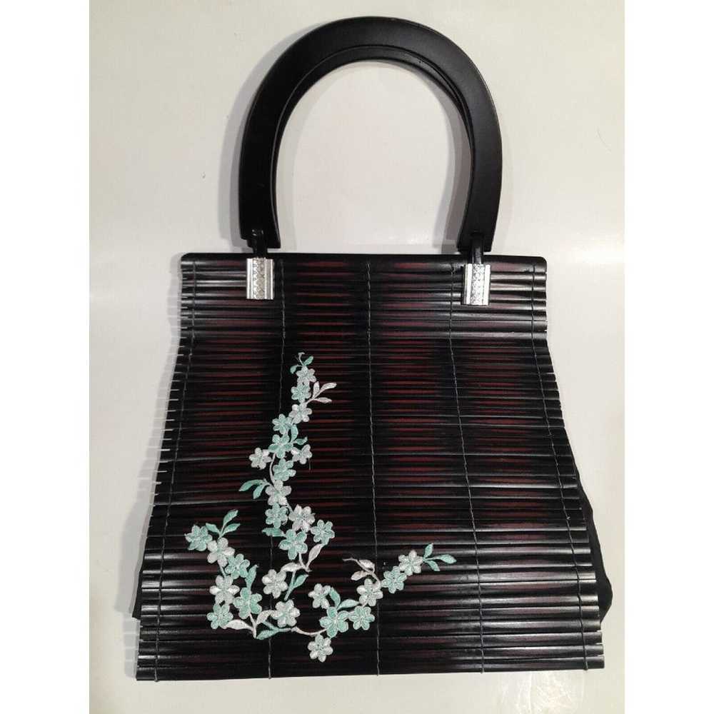 Vintage Oriental Bamboo Wood Slat Bag, Floral. Wo… - image 1