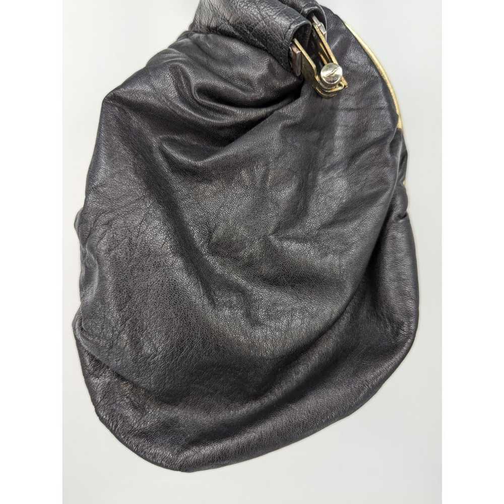 Vintage Unique Lamb Leather Handbag Clamshell Gol… - image 9